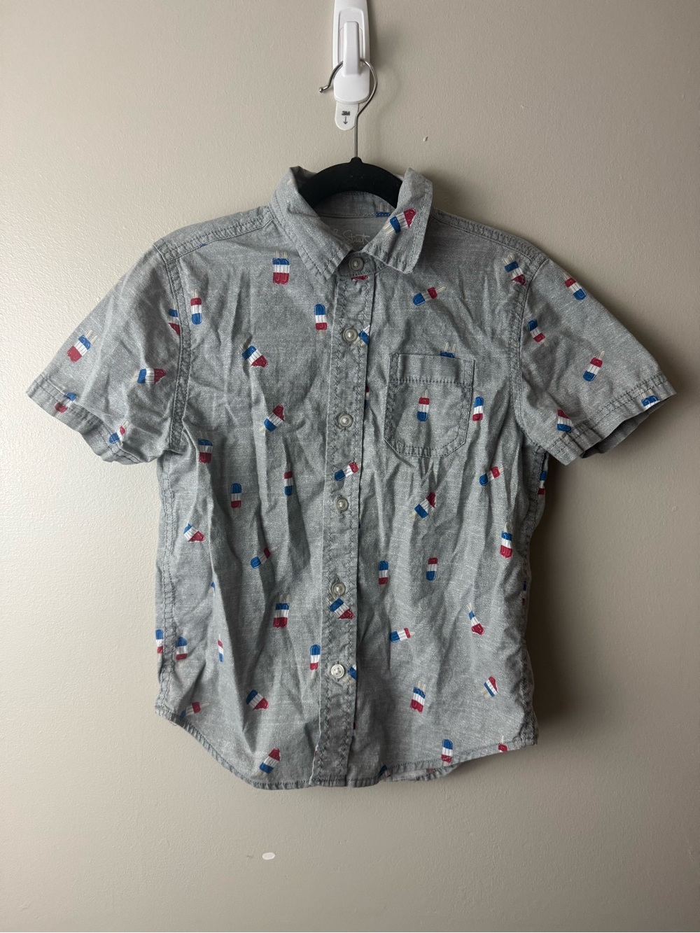 City Streets Popsicle Print Button-Up Shirt Size 6/7 Summer Patriotic Cotton